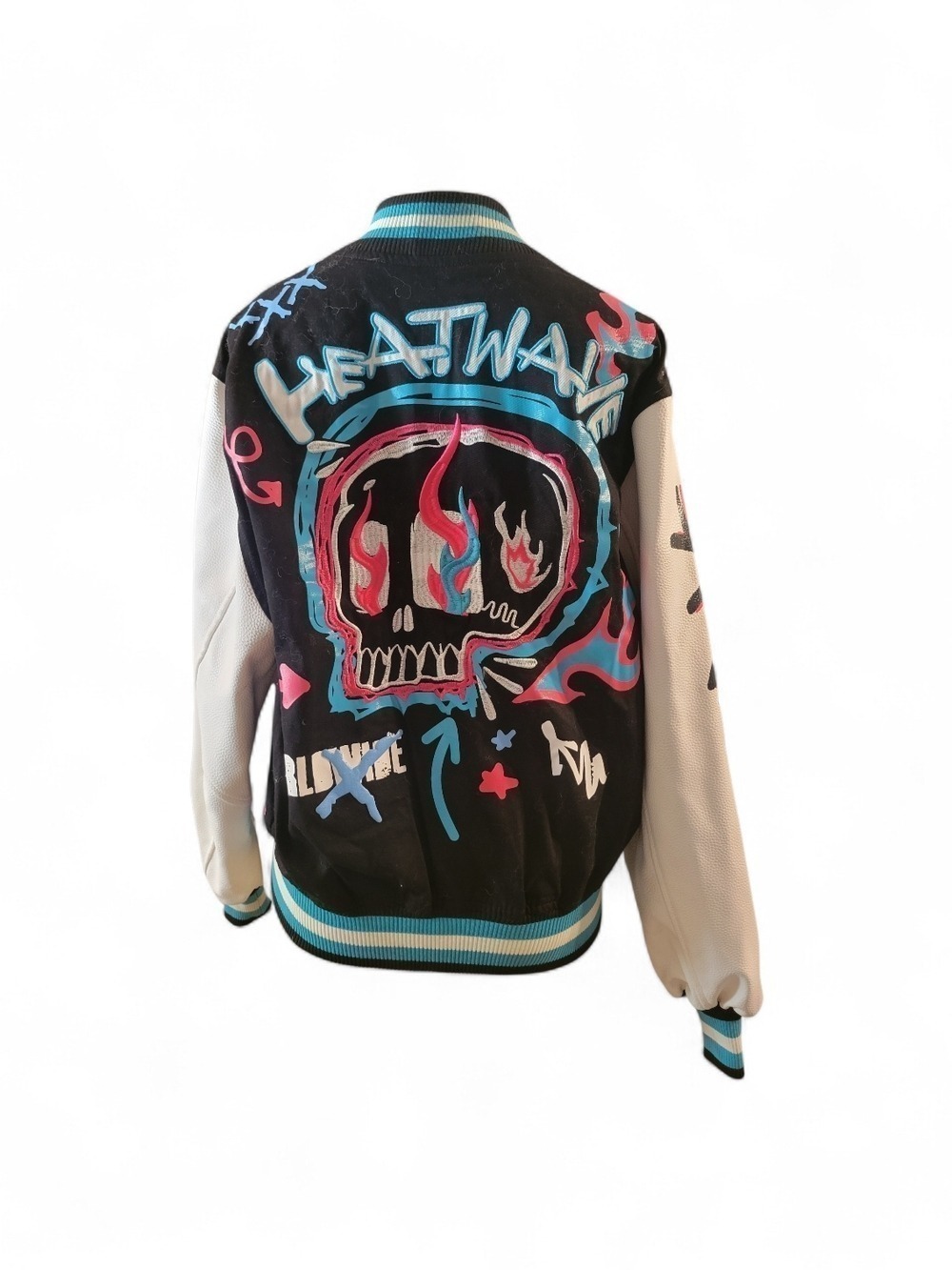 SMOKE RISE Varsity Jacket with Leather Slevees Punk Rock Colorful Y2K Emo - Picture 3 of 7